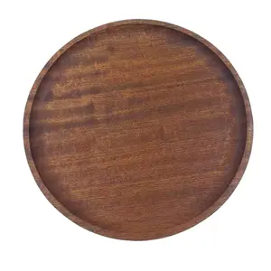 Effen Sapele Houten Ronde Plaat Koffie Cake Hout Charger Dienblad Voor Restaurants