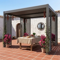 Pergola bioclimatique en aluminium cantilever Airfun, avec toit rétractable motorisé à lames orientables, éclairage LED extérieur, pour décorations de jardin