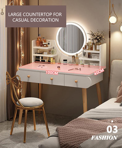 Table de maquillage moderne en bois <span class=keywords><strong>avec</strong></span> miroir <span class=keywords><strong>Coiffeuse</strong></span> essentielle pour adultes et adolescents Grand espace de rangement conçu pour la salle à manger - Product Image 4