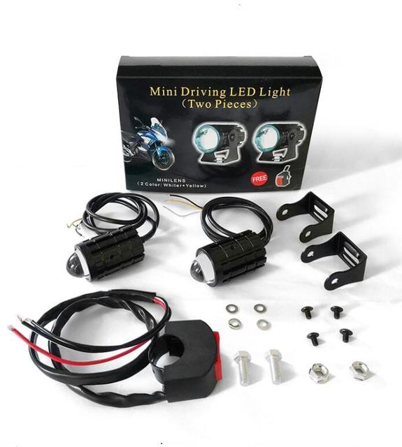 White Yellow LED Dual Color Spotlight Beam Fog Light Motorcycle Mini Driving Auxiliary Lights for Motorcycle Bike Accessory