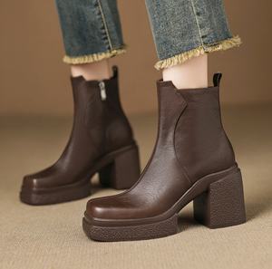 Botas impermeables y transpirables de microfibra estilo western, botas de tobillo con parte superior de cuero vacuno, botas con forro de piel de oveja - Product Image 6