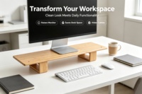 Support d'écran en bambou avec tiroir, rehausseur d'ordinateur ergonomique pour bureau avec gestion des câbles et organisateur de rangement pour la maison et le bureau
