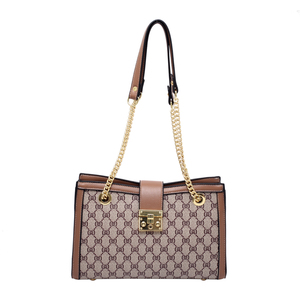 Bolso de Mano Cuadrado de Gran Capacidad con Patrón Geométrico de Lujo para Mujer, con Cierre de Cremallera, Correa de Cadena y Asa para Llevar al Hombro - Product Image 1