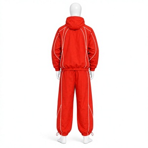 Fabrication OEM, logo personnalisé, ensemble de veste zippée à deux pièces, ensemble long, coupe-vent en polyester, survêtements pour hommes - Product Image 2
