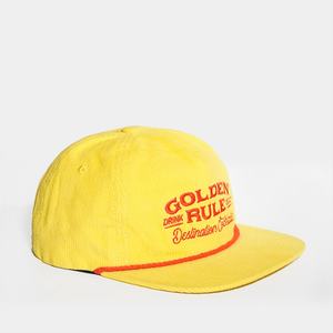 Casquettes personnalisées à broderie plate non structurée, 5 panneaux, en velours côtelé jaune, avec fermeture à pression - Product Image 5