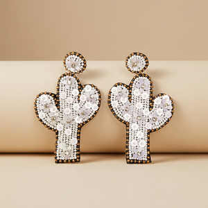 Embroidered Cactus Design Glass Beads Sequined Bohemian Gold Plated Women's <b>Earrings</b> Certified Safe - Product Image 1