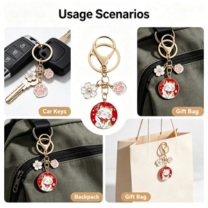 Llavero de metal personalizado con diseño de Gato de la Fortuna, colgante esmaltado con dijes de flor y pata, cierre de mosquetón para llaves de coche, bolso o regalo - Product Image 3