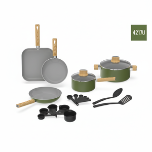 Juego de utensilios de cocina de aluminio prensado 20 piezas, revestimiento cerámico, fondo sin inducción - Product Image 1