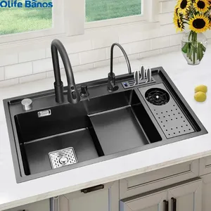 Olife Banos 32 Zoll Schwarz Drop-In 304 Edelstahl Küchen spüle Workstation Mit Hochdruck-Cup Washer Edelstahl