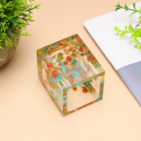 Organisateur de bureau personnalisé en résine époxy transparente, fait main, avec fleurs séchées intégrées, 8 cm, logo personnalisé, décoration de bureau, maison, mariage
