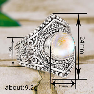 Anillo de cóctel vintage A139 de plata 925 con piedra lunar y engaste de bisel, geométrico, unisex, para uso diario, anillos finos - Product Image 4