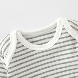 Baju monyet bayi rajutan uniseks baru lahir musim gugur persediaan ODM penutup kancing jepret kain katun motif garis lengan panjang - Product Image 6