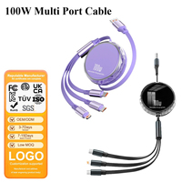 Câble de charge rétractable 3 en 1 100W Adaptateur de charge rapide multi-ports USB Type-C 8 broches Micro Téléphone portable Appareils universels