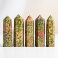 Nouveautés : Artisanat en pierres semi-précieuses – Tour de cristal d'Unakite vert naturel à vendre