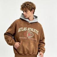 Sweat à capuche épais délavé à l'acide Atlas Athletic, gris contrastant, marron délavé soleil, effet usé, style streetwear