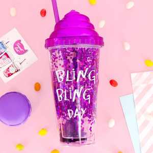 Vaso de plástico reciclado para niños con pajita, vaso brillante de purpurina de promoción, taza de <span class=keywords><strong>agua</strong></span> de confeti - Product Image 2