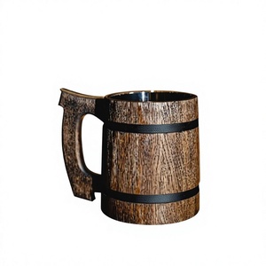 Jarra de Cerveza de Madera Hecha a Mano, Tallada, Estilo Clásico, para Amantes, Padrinos de Boda, Fanáticos de los Vikingos, con Revestimiento de Acero Inoxidable, Certificación CE - Product Image 1