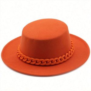 In Stock <b>Cheap</b> Price 100% Wool Felt Women Fedora Felt Hat Wide Brim Fedora Hats With <b>Chain</b> - Product Image 2