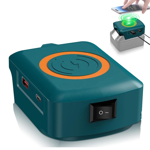 Wireless Charger Adapter for Makita 18V Battery 15W Max Wireless Charging Adapter with Type C &USB Chargers Using Tool Battery