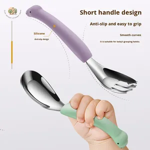 Cuchara de dinosaurio de silicona de acero inoxidable 304, tenedor para niños, sopa de entrenamiento, cuchara de comida para bebés, juego de tenedor, regalo de comedor para bebés pequeños - Product Image 3