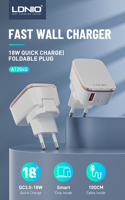 Chargeur de téléphone LDNIO A1204Q 18W, charge rapide, chargeur USB ultra-rapide avec câble de transfert de données USB pour téléphone portable