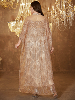 Robe de soirée élégante et chic pour femme grande taille, col montant, manches longues, patchwork de sequins, satin, coupe ample, maxi, couleur unie