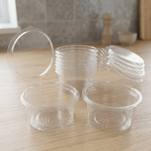 Vasos de plástico PET de 2 oz para salsa con tapas abatibles, recipientes desechables para salsa, vasos para condimentos para llevar, envases para restaurantes - Product Image 1