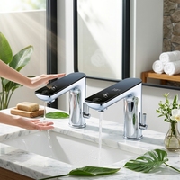 Robinet mitigeur de salle de bain monotrou à LED avec affichage numérique et capteur 2-en-1 ( Robinet/Distributeur de savon) pour hôtels et maisons - Meilleures ventes