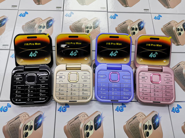 I16 Pro 4G Dual SIM Card Flip Feature Phone 1.77" Screen Type-C Port Seniors Phone Cheap New Rear Camera
