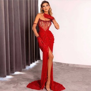 sachin and babi light blue dress Leely Women Red Long Velvet Holiday Party Dress with Slit V-Neck Formal  Dress