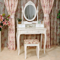 Ensemble coiffeuse moderne de style européen avec miroir et tabouret, 4 tiroirs, en bois robuste et durable, pour chambre, villa, appartement
