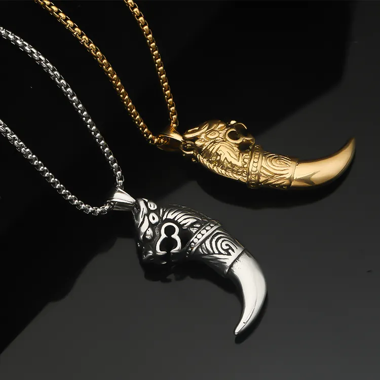Custom Design 316 Stainless Steel Gothic Biker Jewelry Goat Horn Pendant Gothic Punk Hip Hop Necklaces for Men