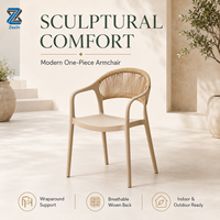 Chaise de salle à manger moderne nordique minimaliste en PP avec accoudoirs et dossier en PU, idéale pour les intérieurs/extérieurs, balcons, cours et mobilier de maison