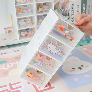Transparent <b>Drawer</b> <b>Storage</b> <b>Box</b> Stackable With Lid For Desk Organizing Stationery Cosmetics Office Supplies - Product Image 4