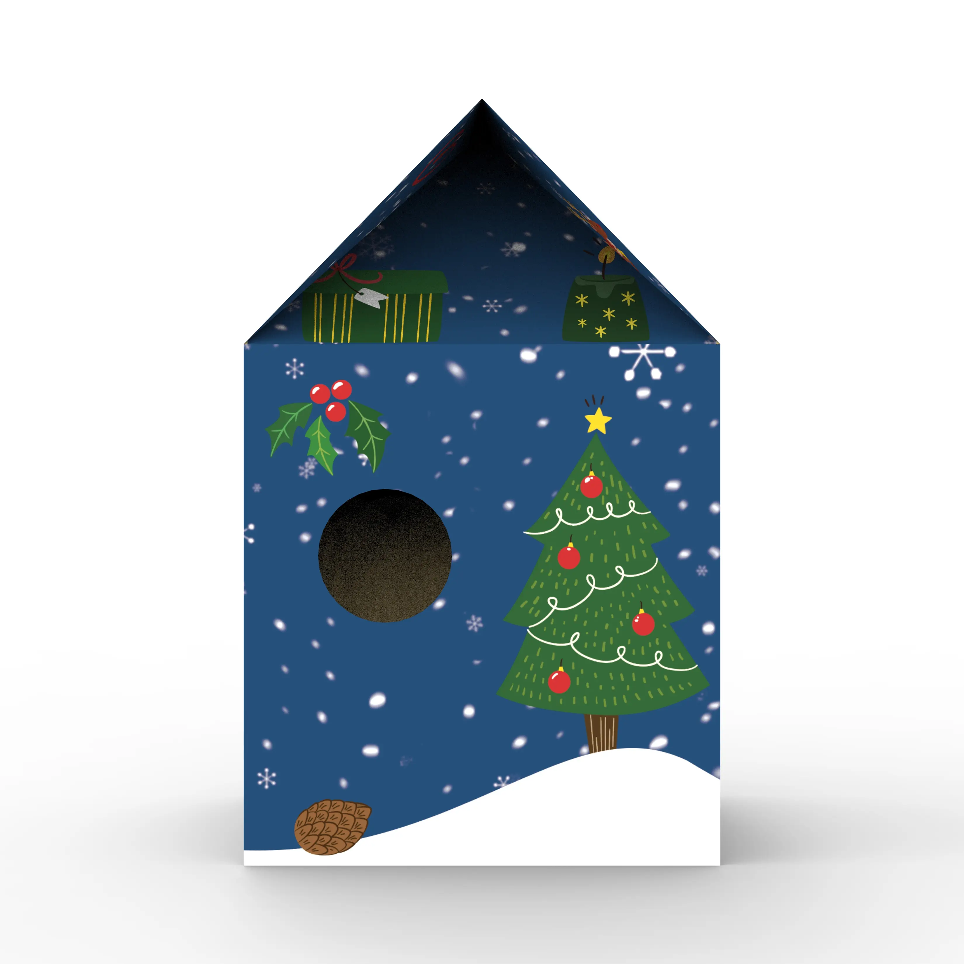 Xmas concept glittering magic cat scratch modern cat condo house