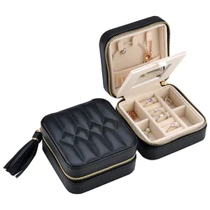 Luxury fashion stitching pattern Leather Jewelry Boxes Material MDF+PU Leather+Velvet Material small jewelry carrying case