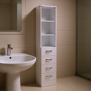 Oregon <b>Bathroom</b> <b>Cabinet</b> White 3 Shelves Storage Drawer Unit Modern Design - Product Image 2