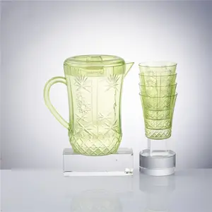 Large Volume 2.4 Litres Cold Dink Dispenser Transparent Plastic Pitcher With 4 Cups