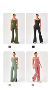 Mono de yoga para mujer europeo-americana, cintura elástica, transpirable, para fitness, deportes, correr, levantamiento de cadera, patrón sólido, conjunto de 1 pieza - Product Image 3