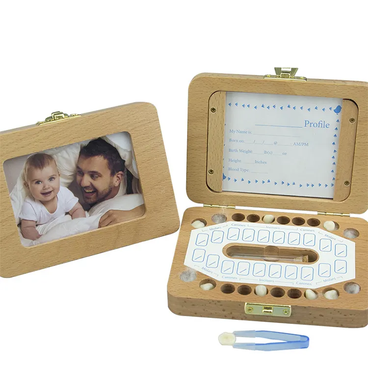 Keepsake Organizer Baby Tooth Box Wood Milk Teeth Storage Box für Childhood Memory With Photo Album