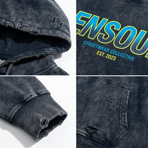 Sudadera con capucha para hombre con cremallera, estampado de graffiti, efecto desgastado, lavado ácido, salpicaduras de pintura, estilo urbano, personalizada, moda urbana - Product Image 2