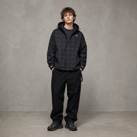 Veste à capuche à motif quadrillé avec logo personnalisé, veste coupe-vent légère à fermeture éclair intégrale pour hommes, veste de sport d'extérieur