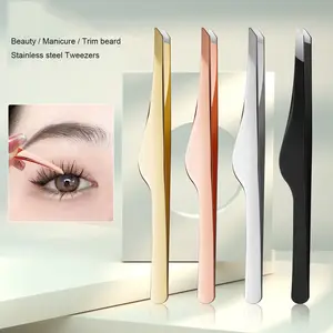 2024 New SPA HOME Stainless Steel Professional Beauty Care Eyelash Tweezers Slanted Eyebrow Tweezers