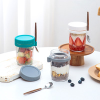 Vente en gros 350ml avoine yaourt stockage bocal en verre avec couvercle cuillère louche avoine Mason bidon pour le petit déjeuner