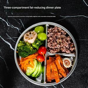 Piatto Diviso in Acciaio Inox 304 da 23cm, Vassoio Rotondo a 3 Scomparti per Controllo Porzioni, Piatto di Servizio per Adulti e Mensa - Product Image 2