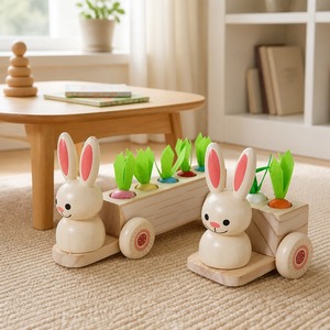 <span class=keywords><strong>Carrito</strong></span> de Conejo de Madera para Jugar a la Cosecha de Zanahorias, <span class=keywords><strong>Juguete</strong></span> Educativo Montessori para Niños Pequeños, Regalo de Madera Natural para Bebés, OEM - Product Image 2