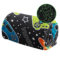Couverture douillette en polaire tricotée 100 % polyester, qui brille dans le noir, motif étoiles et lune, pour enfants (garçons et filles), cadeau, usine GRS