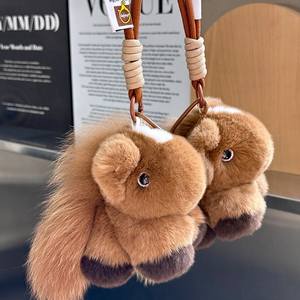 Haute qualité en gros luxe réel Rex lapin fourrure cheval en peluche porte-clés pendentif personnalisé chevaux en peluche jouets en peluche pour cadeau - Product Image 6