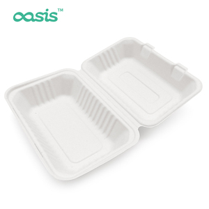 Boîte à lunch personnalisée de 9 pouces en bagasse biodégradable sans PFAS avec couvercle, compatible micro-ondes, marque Oasis - Product Image 5
