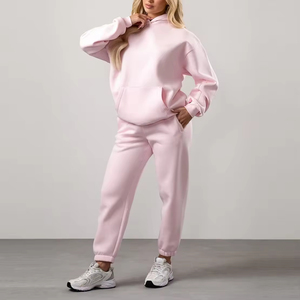 Customize Heavyweight Pullover Sweatshirts Hoodies Sweatpants Oem Tracksuits 100% Cotton Women Tracksuit <b>Lounge</b> Wear <b>Sets</b> Women - Product Image 1